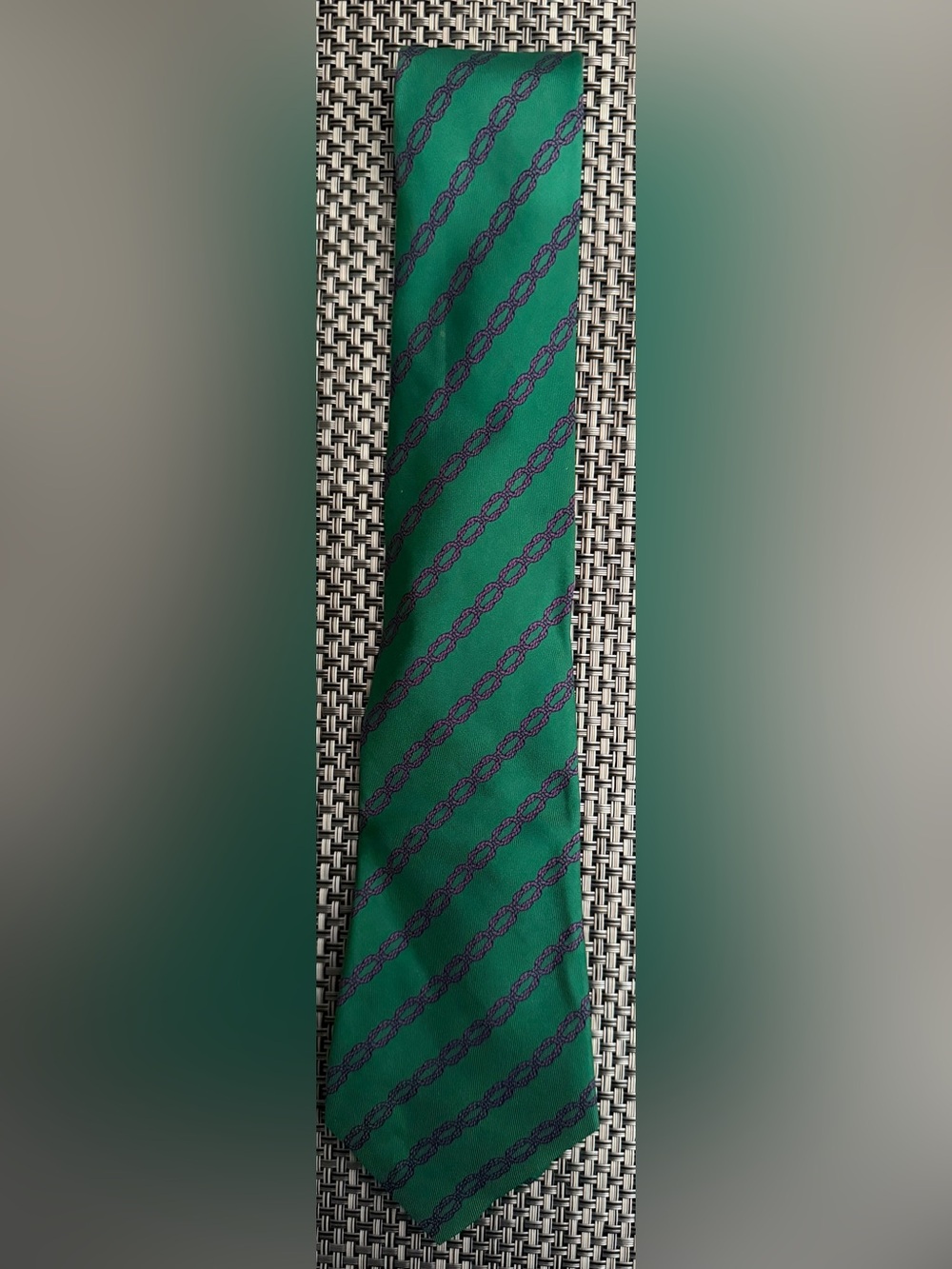 Men's HERMES Emerald Green Tie with Purple Chain Stripe